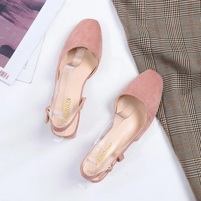 Women Basic Shoes Suede Slingback Straps Cut-out Shoe Chunky MID Heels Round Toe Hand-Made Dress Shoes with Adjustable Buckle Esg14044