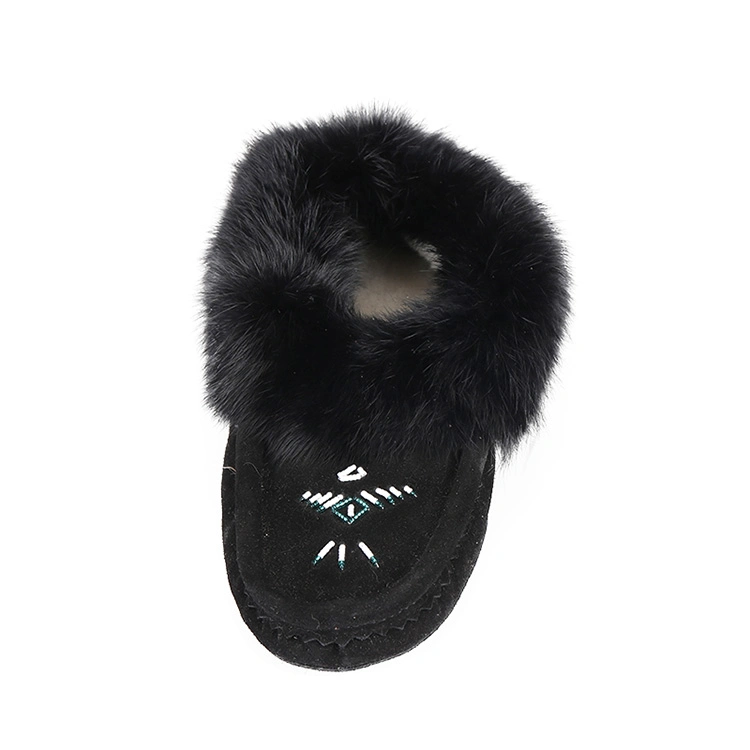 High Quality 100% Real Wool Rabbit Fur Winter Indoor Slipper Moccasin