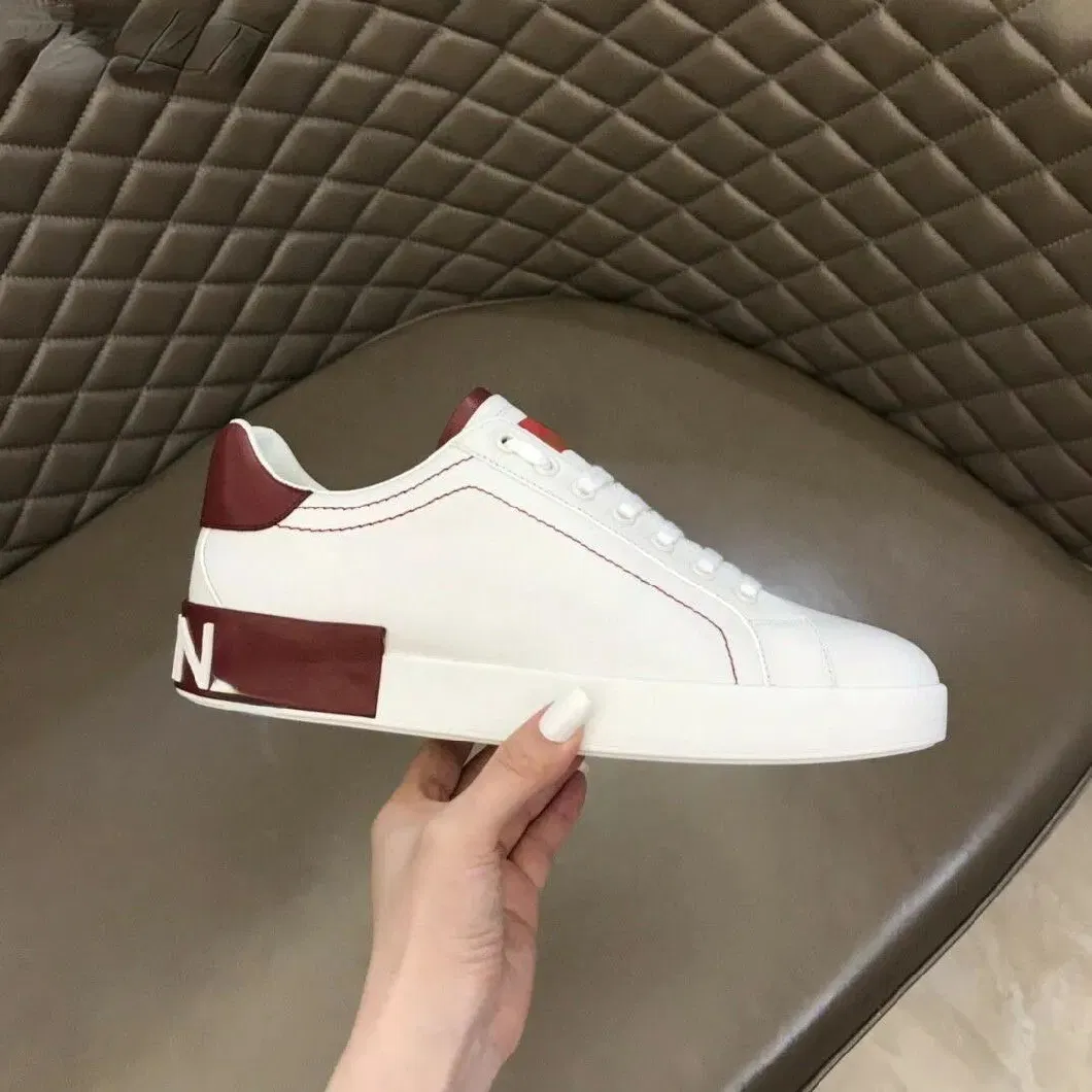 Luxury Brand Casual Shoes High Quality White Leather Calfskin Comfortable Outdoor Sports Men&prime;s Fashion Low Top Lace up Casual Walking Shoes