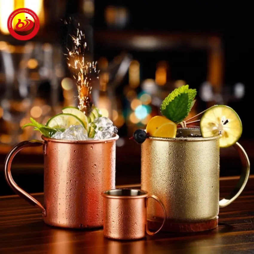 Hot Sell Stainless Steel Custom Engraved Hammer Point Plain Copper Moscow Mule Metal Beer Mule Mug with Handle Grip