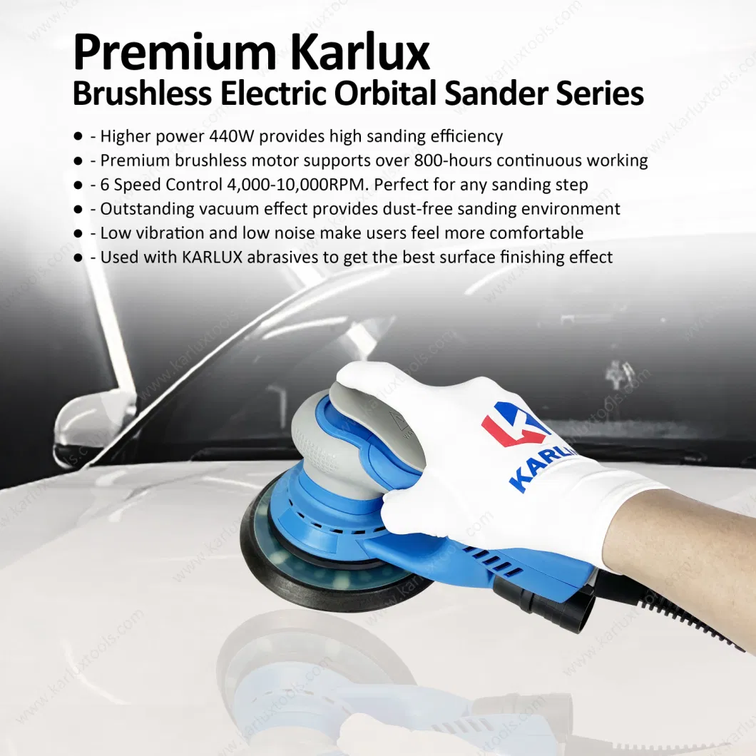 Karlux 6inch 150mm 4, 000-10, 000rpm Factory Sanding Power Tools Variable Speed Brushless Electric Random Orbital Sander