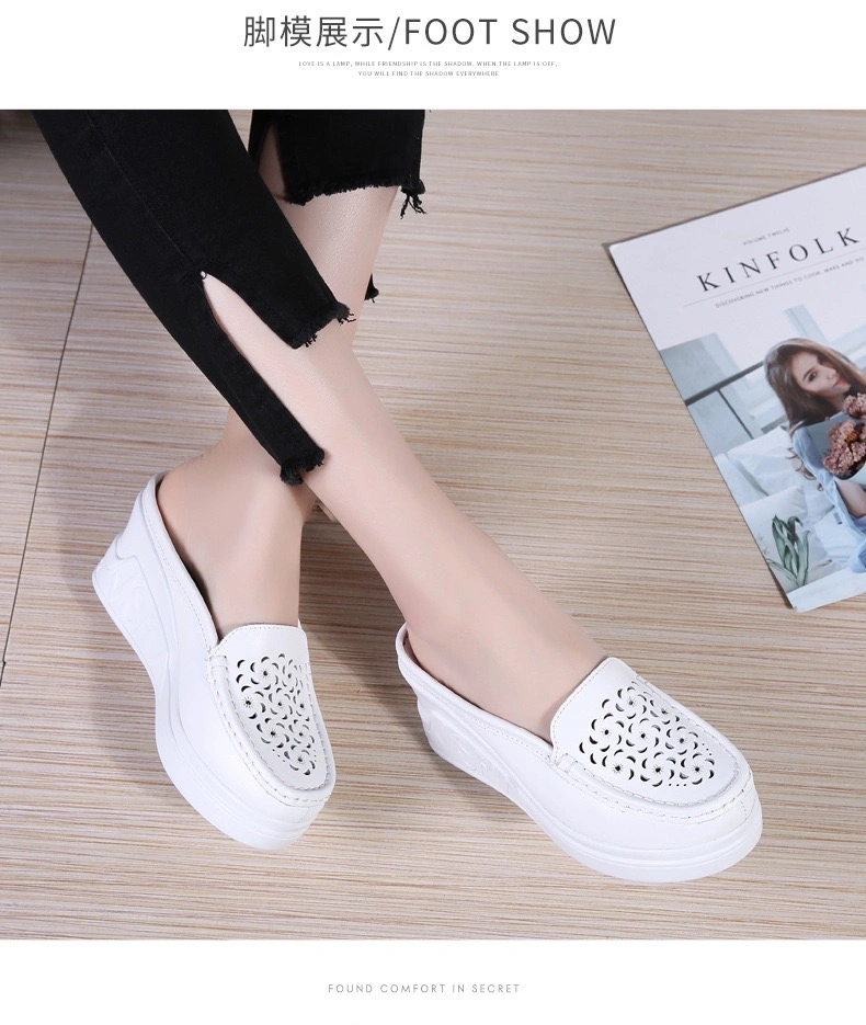 Wholesale Fashion Designer Shoes Slip on Semi-Slippers Loafers Top Rank Leather Shoes for Women Wedges Platform Casual Shoes Ladies Shoes Footwear