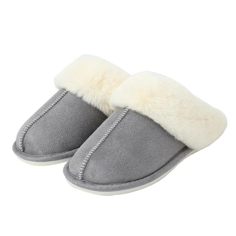 Ladies Faux Fur Mules Women Winter Warm Plush Bedroom Couple Cotton Slippers