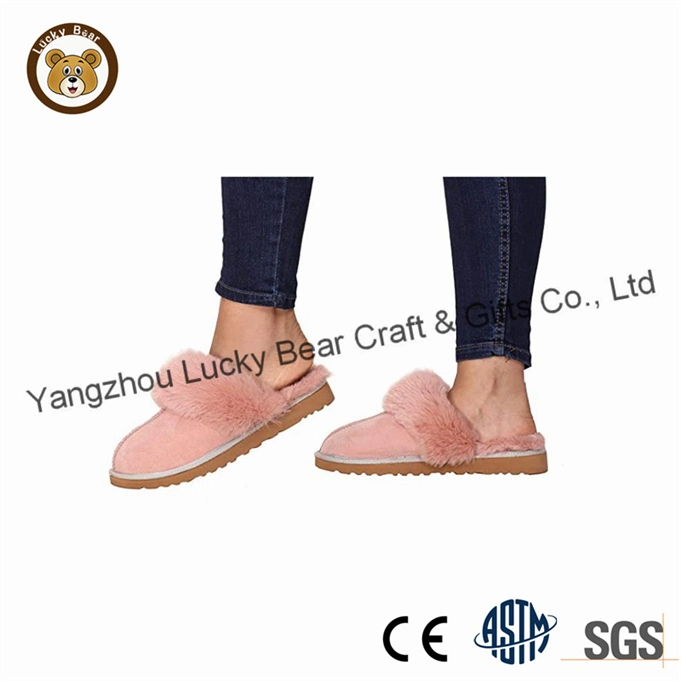 Custom Winter Warm Indoor Outdoor Genuine Cow Suede Leather Men Slippers Women Shoes