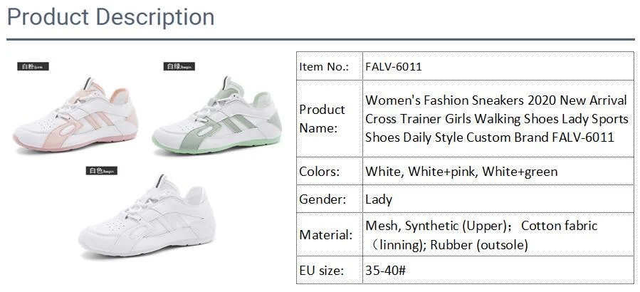 Women&prime;s Fashion Sneakers 2020 New Arrival Cross Trainer Girls Walking Shoes Lady Sports Shoes Daily Style Custom Brand Falv-6011