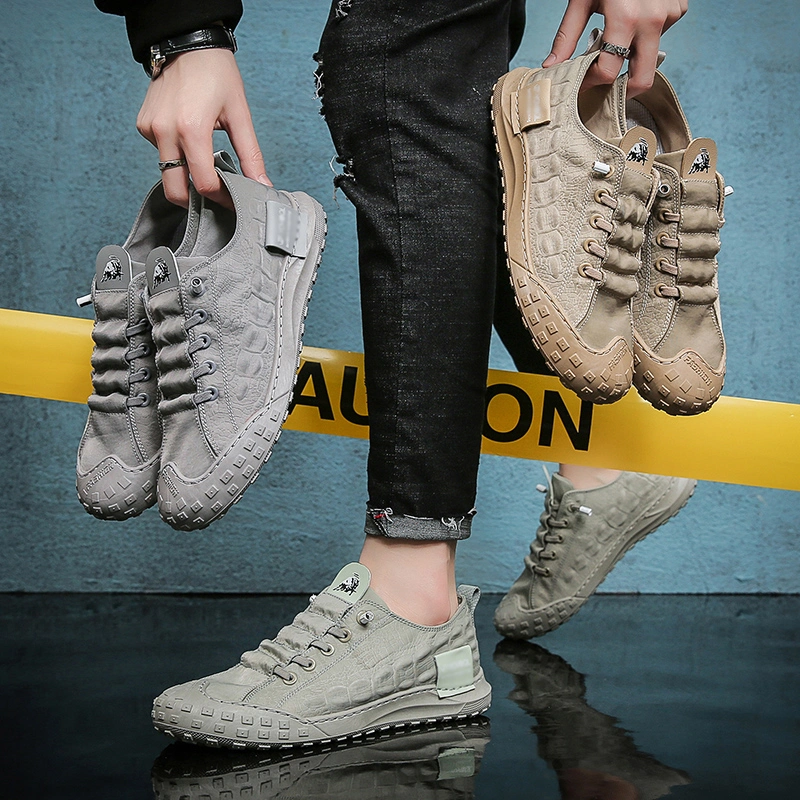 Casual Walking Crocodile Skin Embossed Pattern Non-Slip Sole Men Casual Jogging Shoes