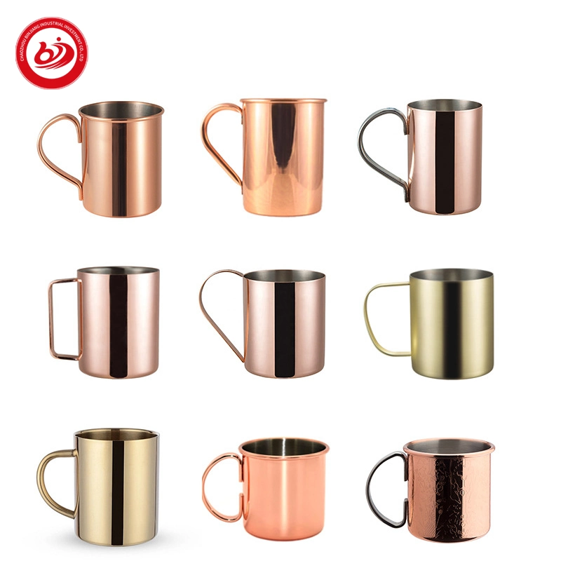 Hot Sell Stainless Steel Custom Engraved Hammer Point Plain Copper Moscow Mule Metal Beer Mule Mug with Handle Grip