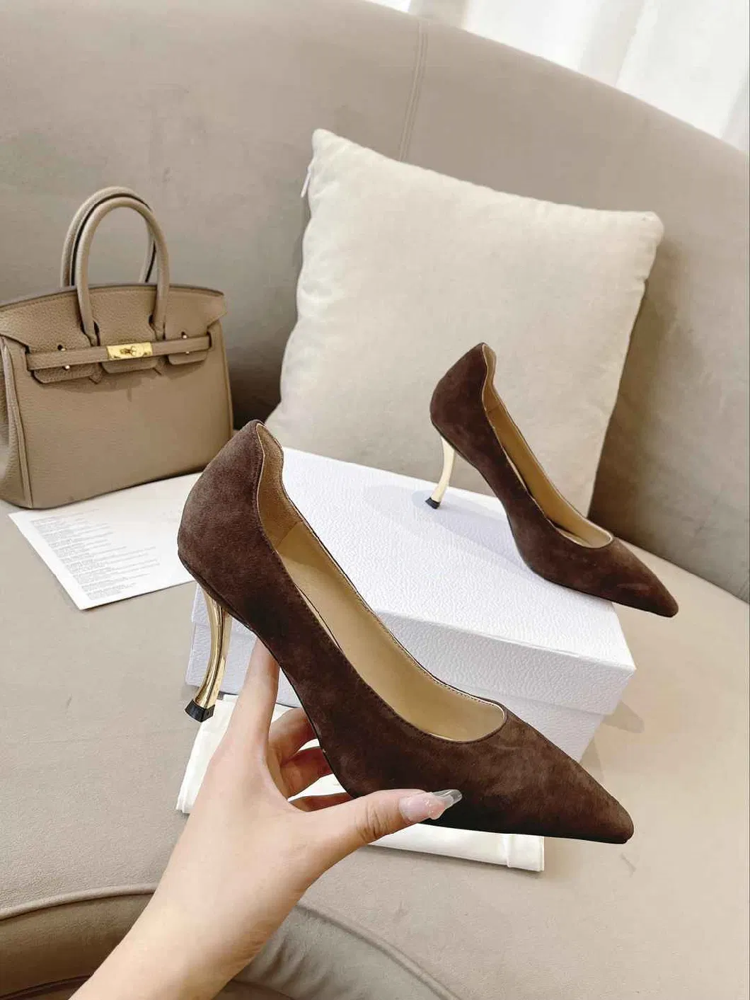 Thin Comfortable Fashion Temperament Patent Leather Sheep Skin Women High Heel Shoes