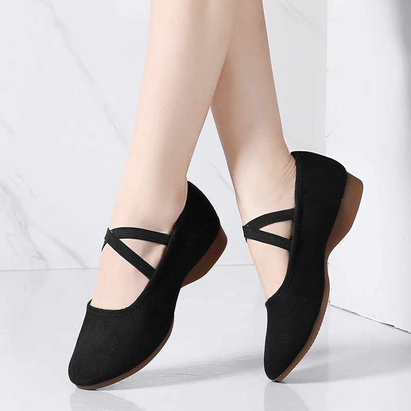 Black Square Outdoor Rubber Soled Dancing Shoes Canvas Square Dancing Shoes