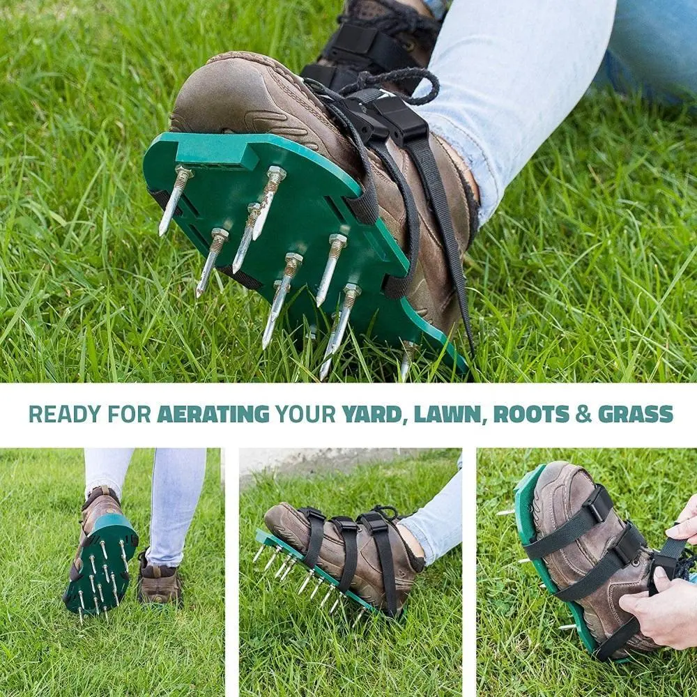 Green Lawn Aerator Sandals Lawn Aerator Shoes Garden Cultivator with Metal Buttons Funny Garden Tools Shoes