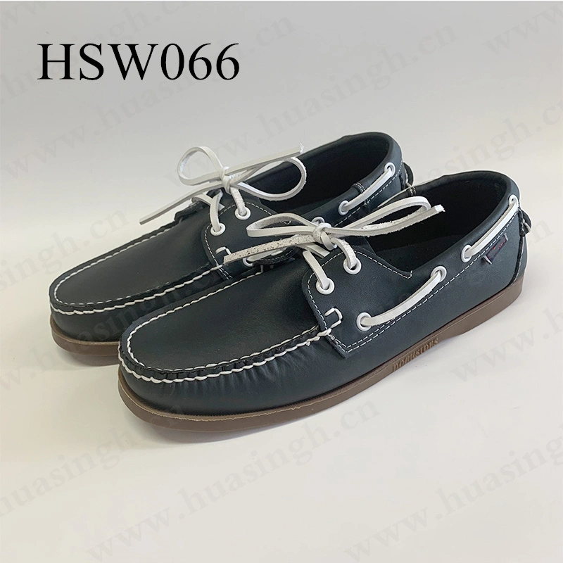 Zh, Hot Selling Pure Leather Size 27-47 Casual Boat Shoes Dark Blue Handcrafted Moccasin Peas Shoes Hsw066