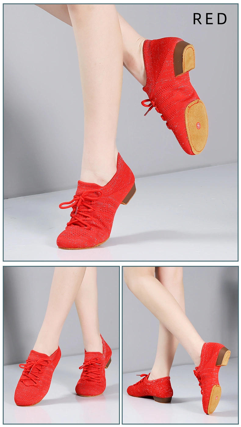 Red Jazz Dance Shoes for Adult Women Low Heel Soft Sole 861