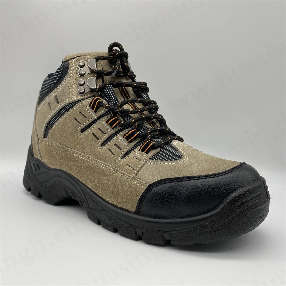 CMH, Suede Leather PU/PU Injection Sole Brown Sport Safety Shoes with Metal Clasp HSS004