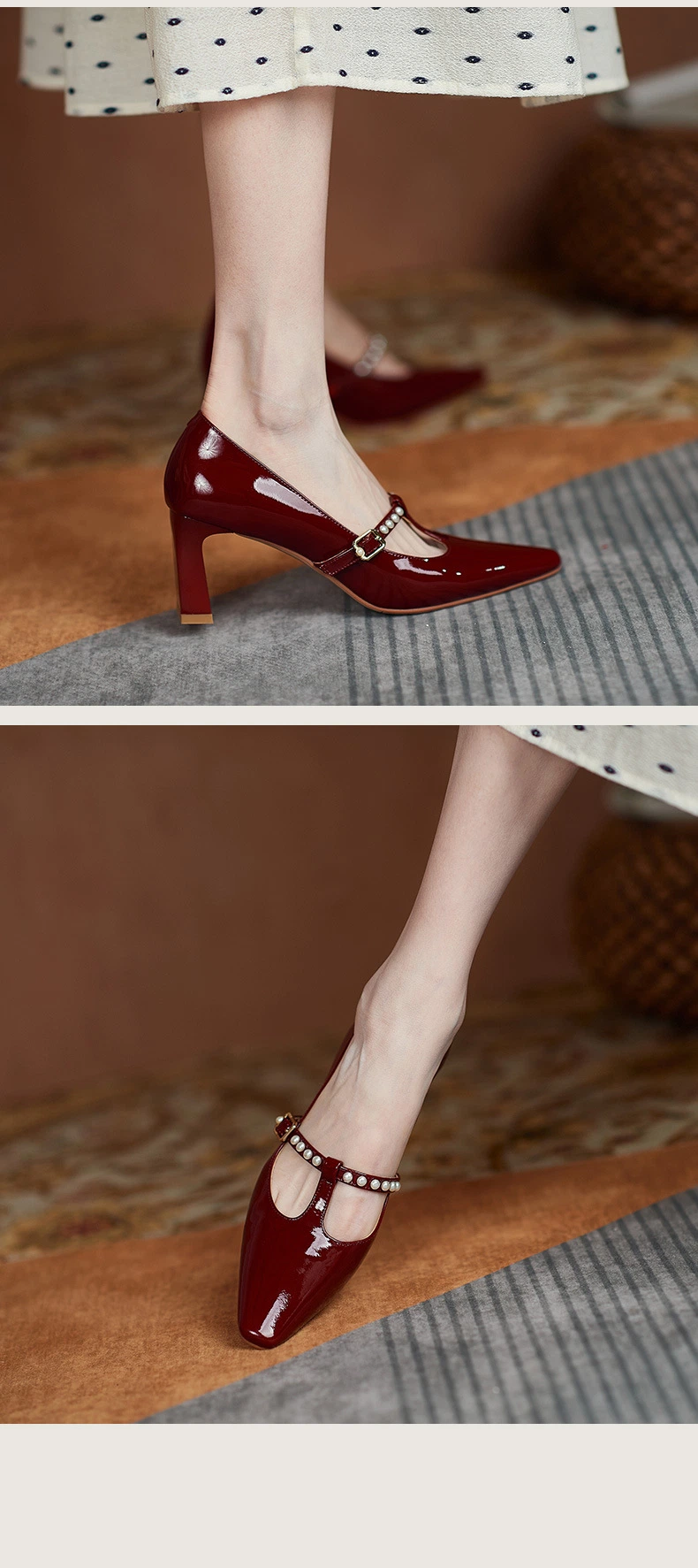 Women Sexy Patent Leather Burgundy Wine Red Vintage Mary Jane High Heel Fashion Party Shoes