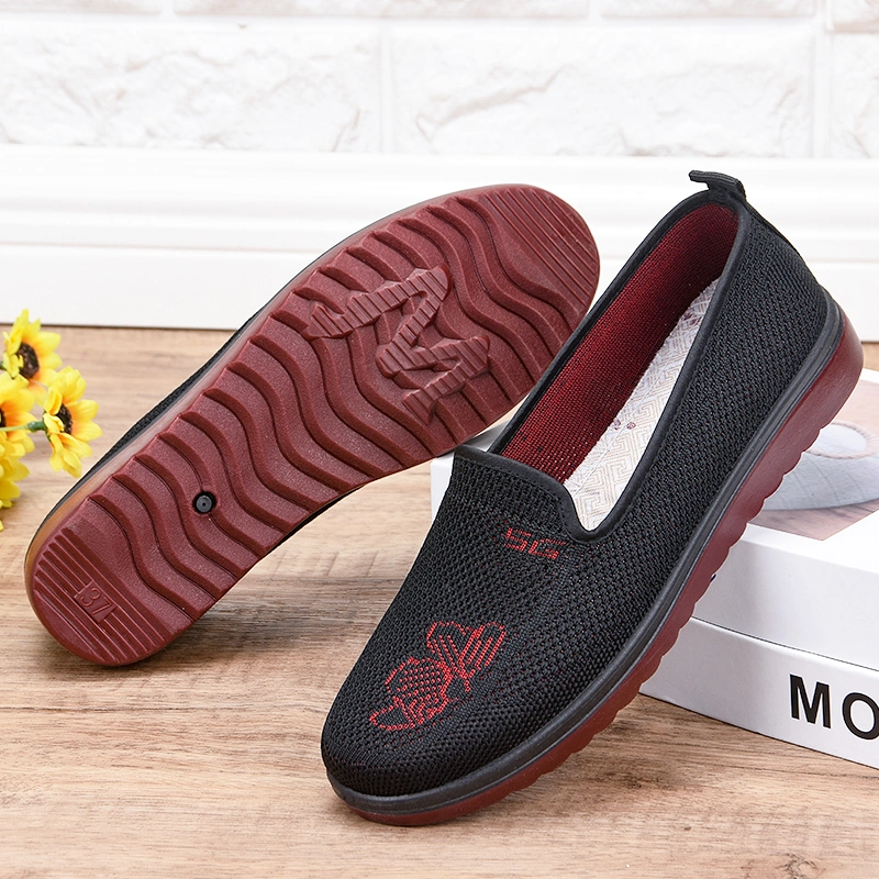 New Flying Woven Fabric Non-Slip Sole Casual Mother Shoes Flat Women Ladies Shoes