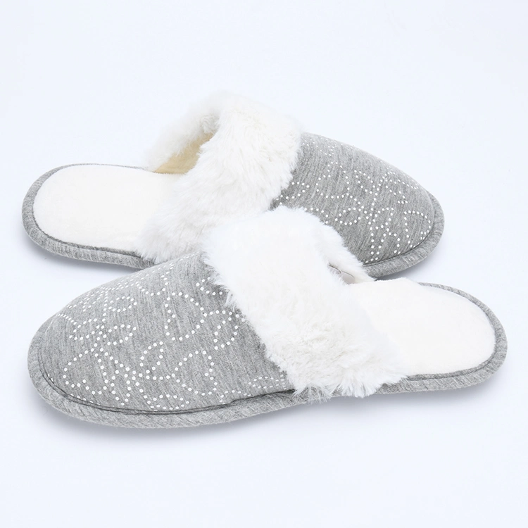 Winter New Model Closed Toe Women Print Jersey Mule Indoor Slippers