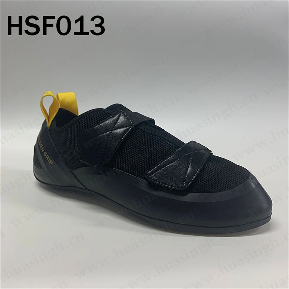 Gww, Tear Resistant Elastic Nylon Fabric Upper Climbing Shoe with Velcro Super Strong Grip Rubber Outsole Black Bouldering Shoe Hsf013