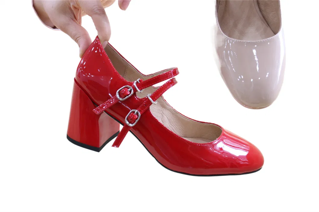 Trendy Women&prime;s Block High Heel Leather Wedding Dress Party Ladies Shoe