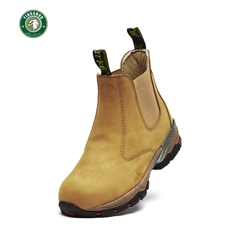 6 Inch Steel Toe Construction Work Boot Slip on Wheat Leather Working Shoes for Men Safety