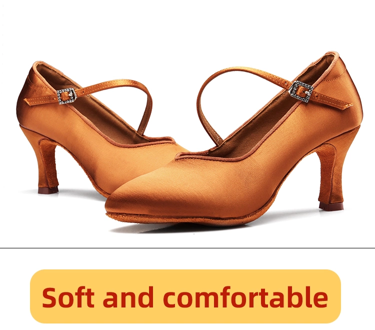 Brown 7.5cm Modern Dance Shoes Adult Satin Women&prime;s High Heels 762