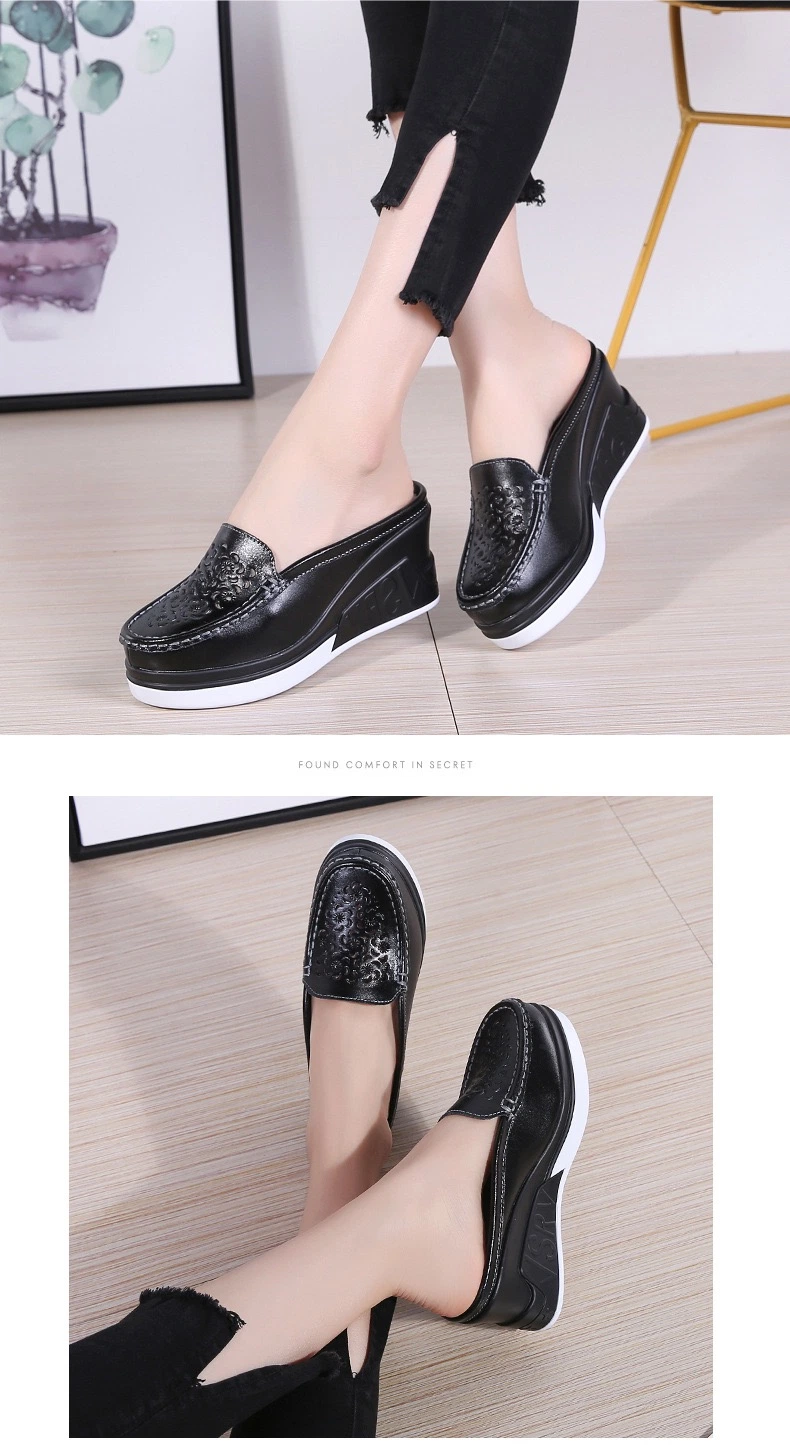 Wholesale Fashion Designer Shoes Slip on Semi-Slippers Loafers Top Rank Leather Shoes for Women Wedges Platform Casual Shoes Ladies Shoes Footwear