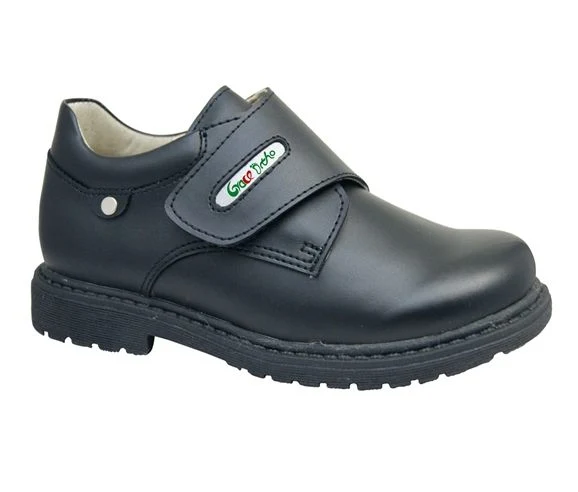 Black Leather School Shoes with Wide Toe and Support for Good Posture