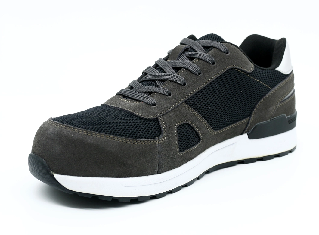 Dark Grey Cow Suede Leather Steel Toe Men Sport Work Safety Shoes