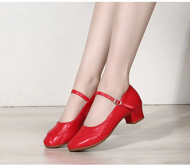 Ladies Soft Leather Dance Shoes New Outdoor Soft Sole Red Heel Dance Shoes for Women