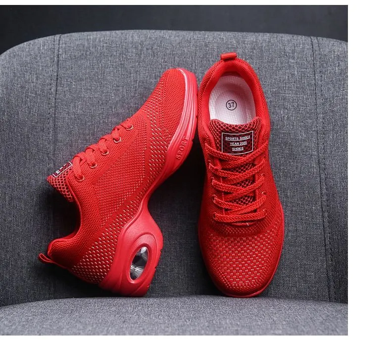 New Designed Female Dancing Sneakers Breathable Fly Woven Soft Sole Platform Air Cushion Casual Shoes for Women