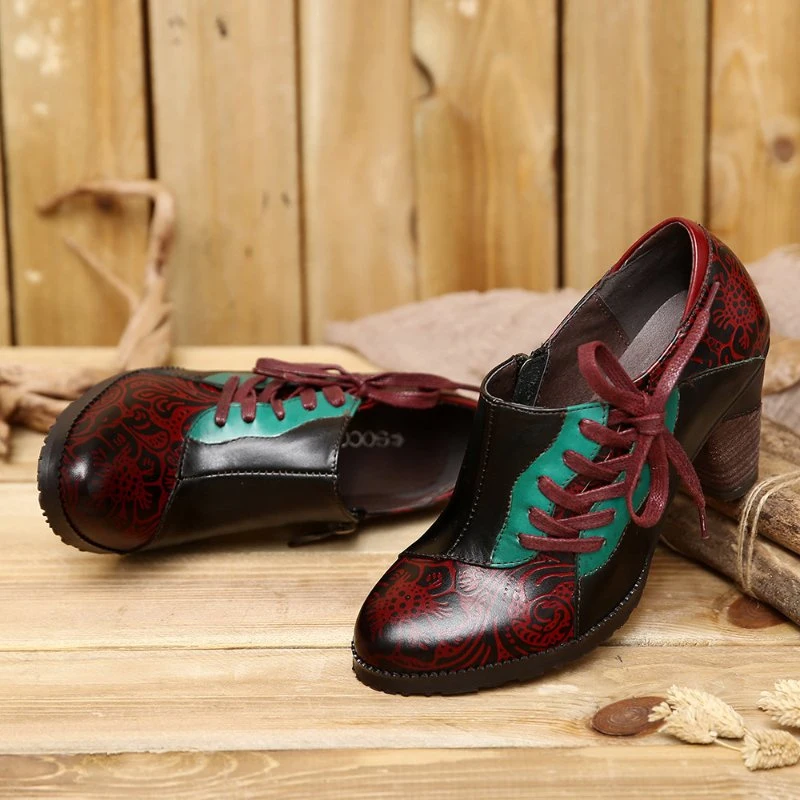 Bohemian Fashion Leather Business Shoes Women Slip on Heel Shoes