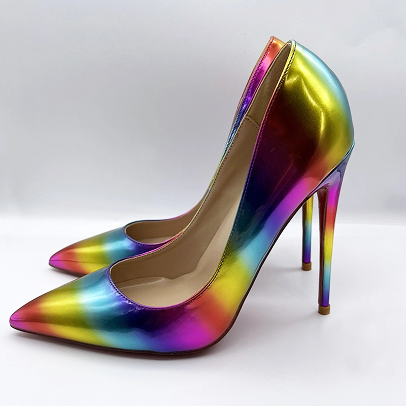 Custom Patent Leather 8 Cm 10 Cm 12 Cm Stilettos Ladies High Heels Gradient Colorful Rainbow Sexy Dress Shoes for Women