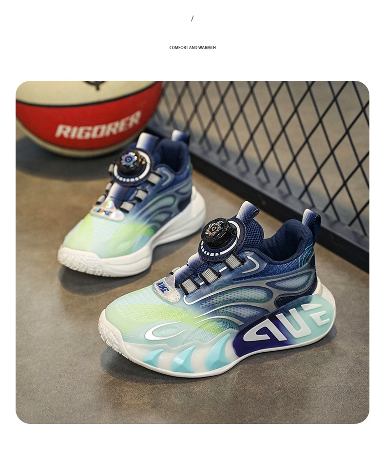 Boys&prime; Summer Sneakers New Kids&prime; Spin Swivel Button Basketball Sport Shoes