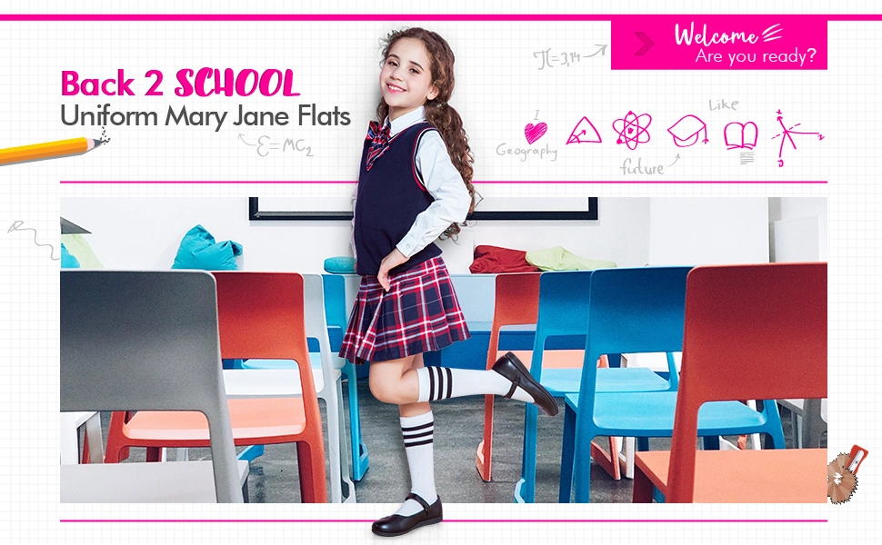 Girls Mary Jane Shoes School Kids Uniform Ballet Strap Slip-on Dress