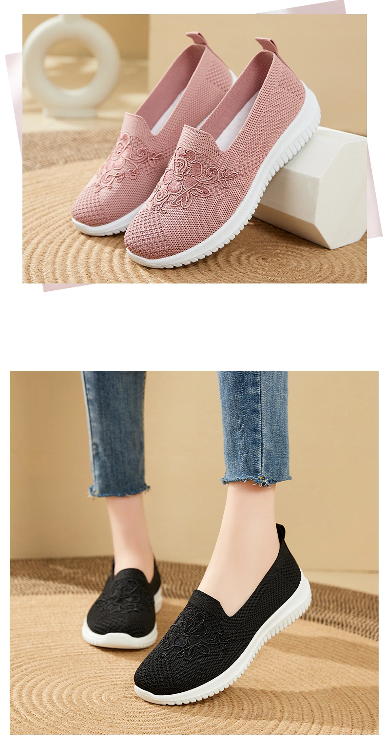 New Design Outdoor Slip-on Embroidered Anti-Slip Casual Shoes for Elderly Ladies