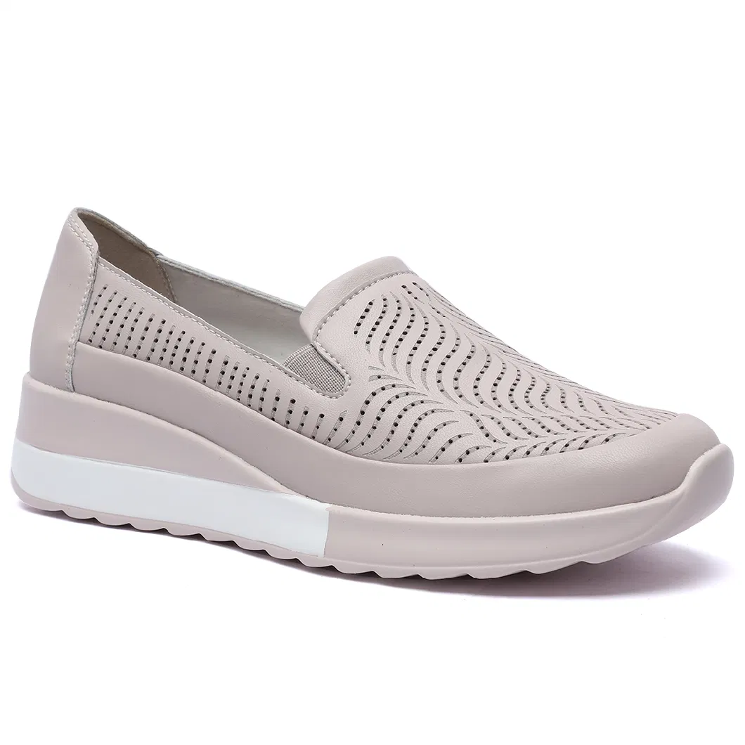 Designer Laser Leather Hollow out Outdoor Daily Wear Casual Ladies Flat Shoes