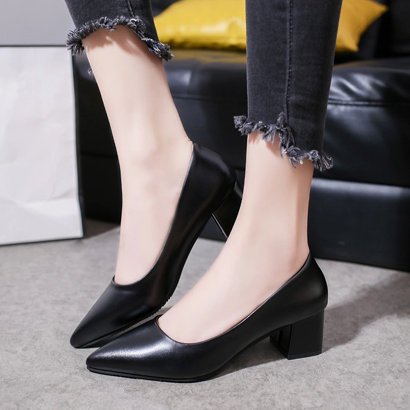 Women Slip-on Shoes Pumps 5cm High Heels Ladies Patent Leather Platform Pointed Toe Single Shoes Chunky Heels Female Dress Shoes Esg14043