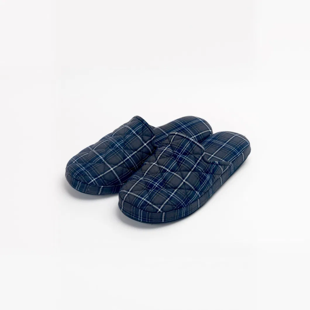 Italian Style Checks Tartan Indoor Mule Flat Scuff Foxing Male Slippers 3A336-3