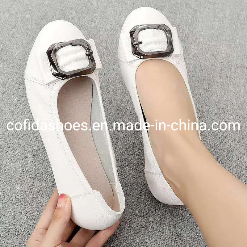 Lady Soft Foldable Ballet Travel Walk Leather Flat Ballerina Women Shoe