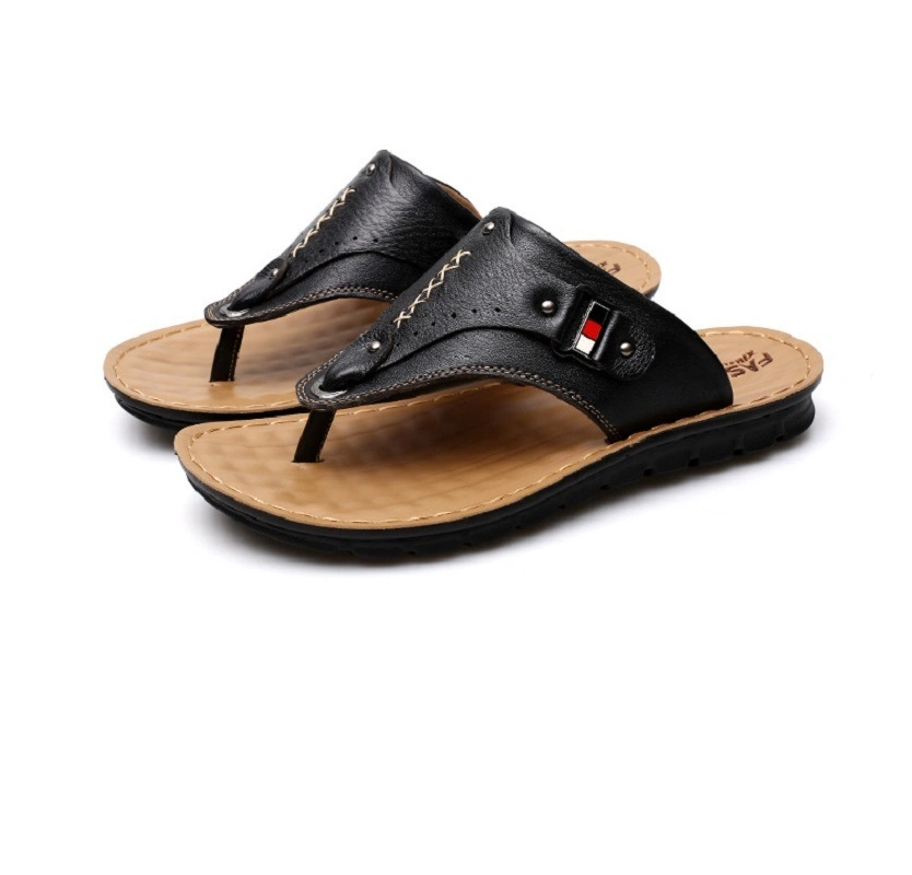 Men Leather Slippers Open Toe Slipper Casual Leather Sandals Comfortable Shoes Daily Wear Summer Beach Outdoor Slip-on Esg14132