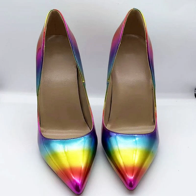 Custom Patent Leather 8 Cm 10 Cm 12 Cm Stilettos Ladies High Heels Gradient Colorful Rainbow Sexy Dress Shoes for Women