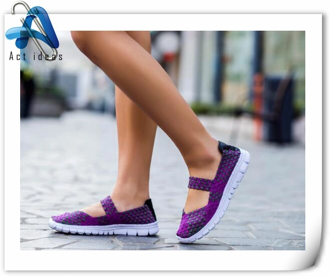 Fashion Leisure Solid Color OEM Flat Woman Woven Shoes