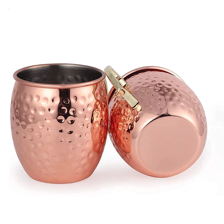 Wholesale Double Wall Wine Cups Stainless Steel Party Cups Hammer Copper Plated Whisky Drinking Mugs Moscow Mule Mug