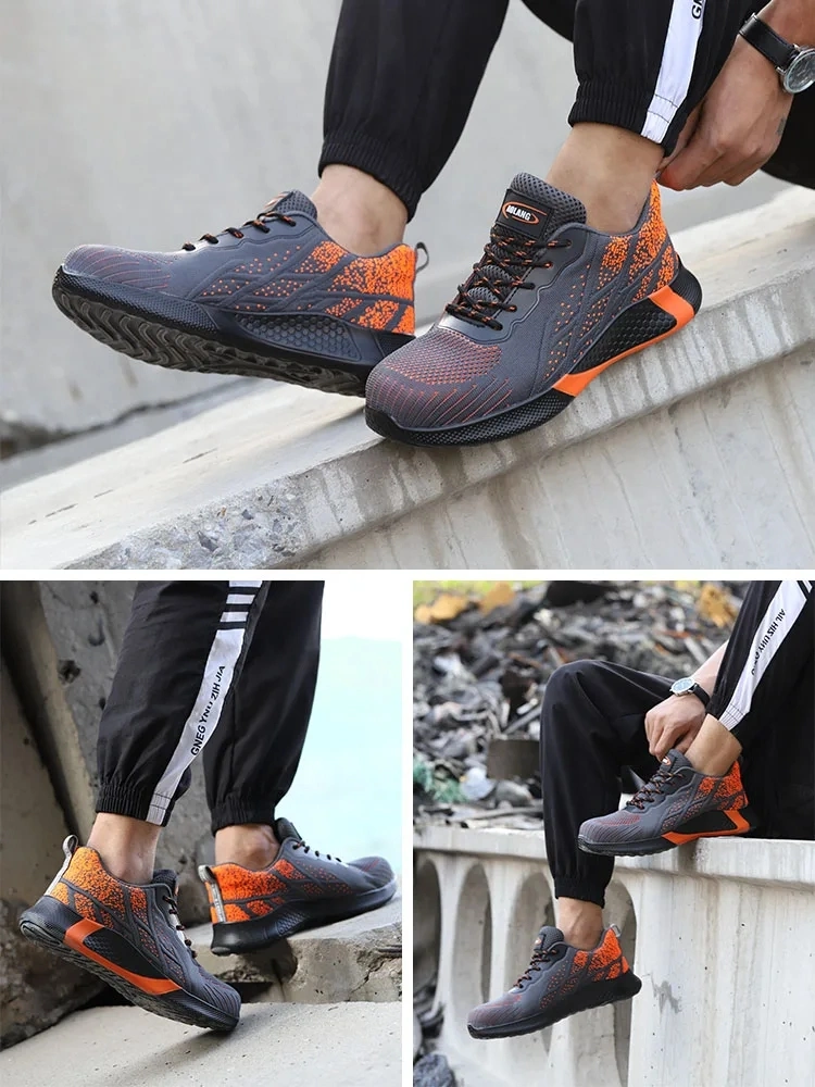 Sneakers Lightweight Breathable Flying Knit Wide Width Safety Sneakers Anti-Puncture Indestructible Construction Work Shoes