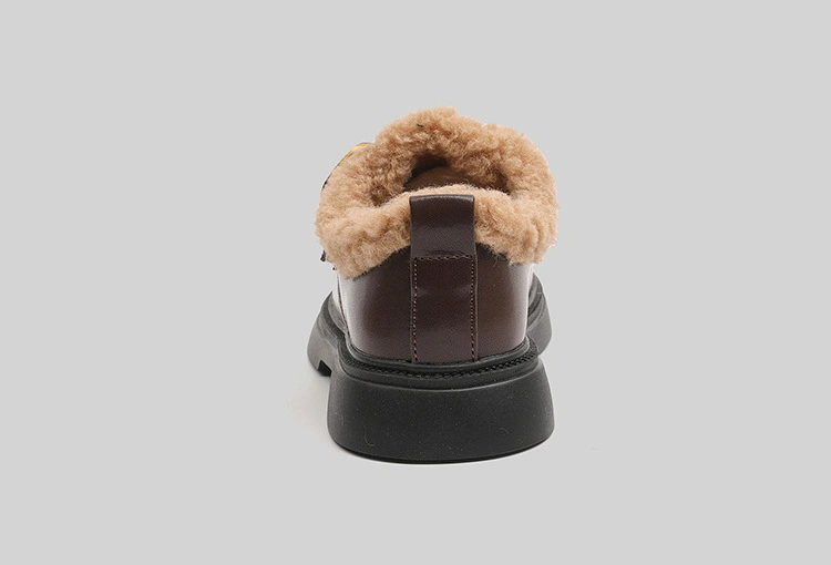 Children&prime;s English Style Plus Cashmere Two Cotton Warm Small Leather Shoes 2023 Winter Shoes