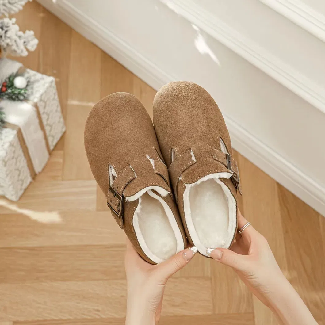  Women Winter Warm Suede Slides Fur Clogs Mules Wool Slipper Shoes