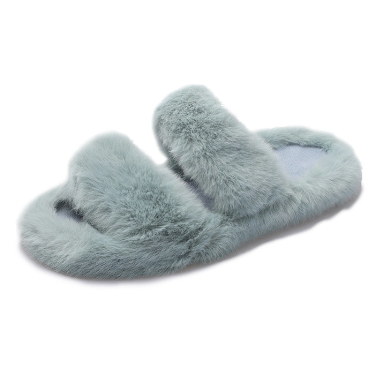 Women Soft Faux Fur Slider Slippers Open Toe Mule Fluffy Slide Women Slippers