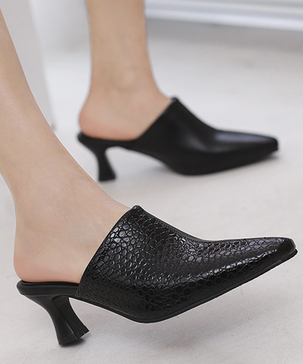 Women&prime;s Slippers Block Heel Trendy Ladies Sandal Genuine Leather High Heel Slippers Mules Heels