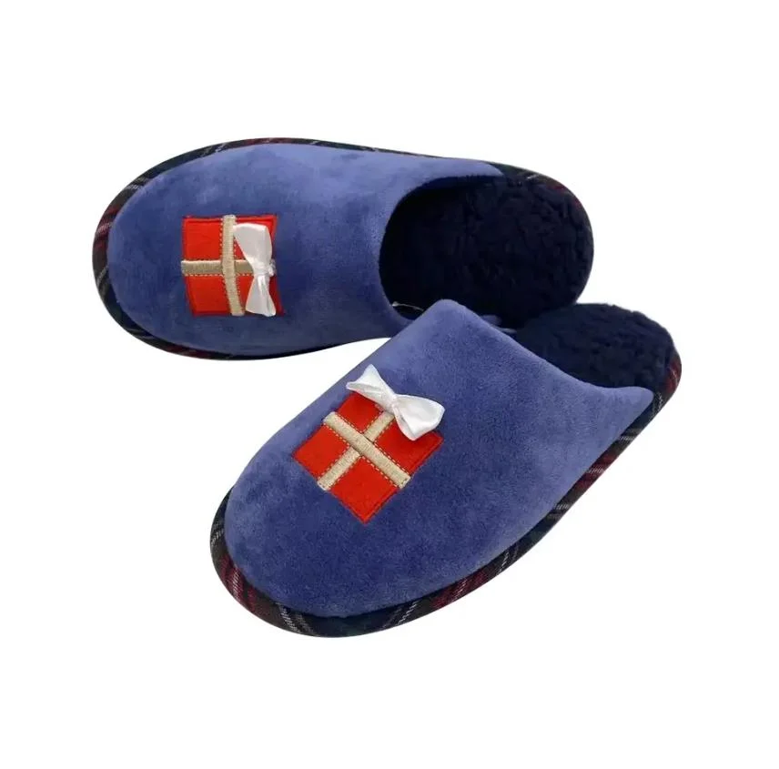 Latest Design Customized Christmas Fur Plush Soft Warm Anti Slip Bedroom Mule Indoor Slippers