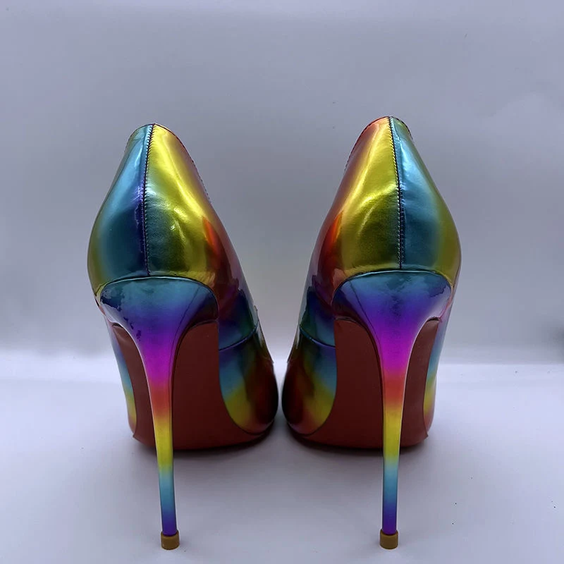 Custom Patent Leather 8 Cm 10 Cm 12 Cm Stilettos Ladies High Heels Gradient Colorful Rainbow Sexy Dress Shoes for Women