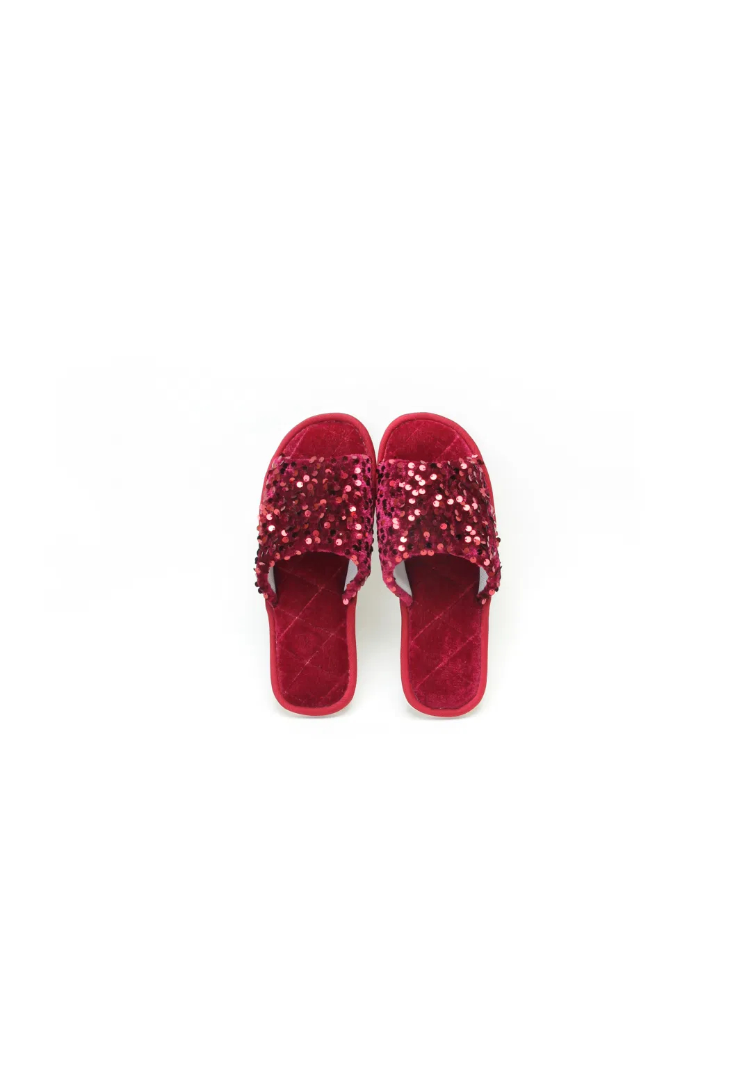 Open Toe Glitter Sequins Plush Furry Flat Mule Indoor Cozy Fuzzy Slippers Slip One Bordeaux 22as031-01